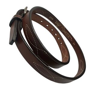 Tory Brown Bridle Leather Belt Skinny Size 34 Made in USA Distressed Patina